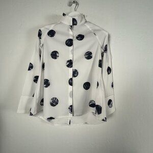 Kozan Womens White Black Polka Dot Long Sleeve Blouse High Neck Button Down Top